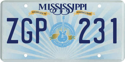 MS license plate ZGP231