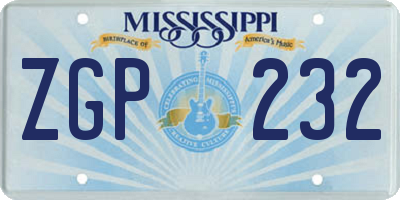 MS license plate ZGP232