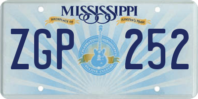 MS license plate ZGP252