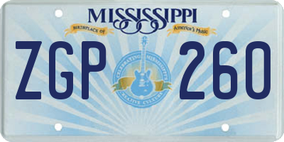 MS license plate ZGP260