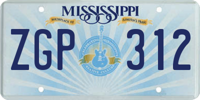MS license plate ZGP312
