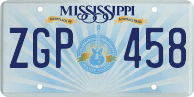 MS license plate ZGP458