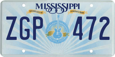 MS license plate ZGP472
