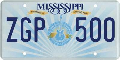MS license plate ZGP500
