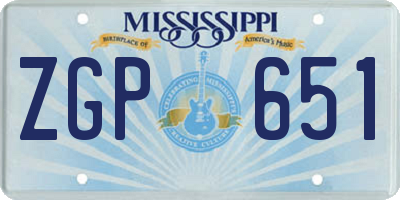 MS license plate ZGP651