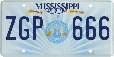MS license plate ZGP666