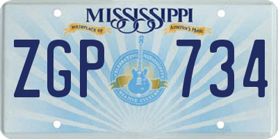 MS license plate ZGP734