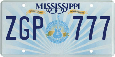 MS license plate ZGP777