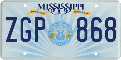 MS license plate ZGP868
