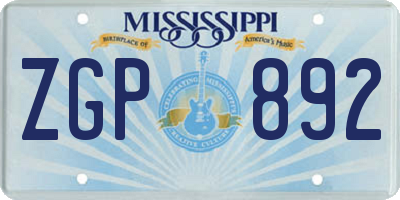 MS license plate ZGP892