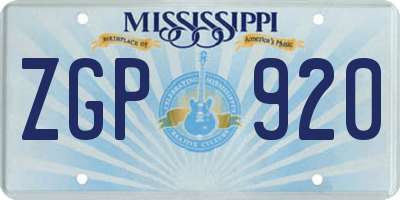 MS license plate ZGP920
