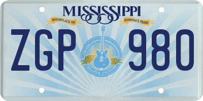 MS license plate ZGP980