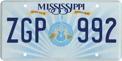 MS license plate ZGP992