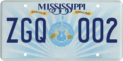 MS license plate ZGQ002