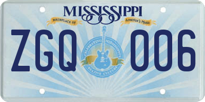 MS license plate ZGQ006