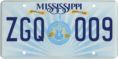 MS license plate ZGQ009