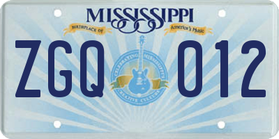 MS license plate ZGQ012
