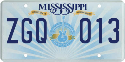 MS license plate ZGQ013