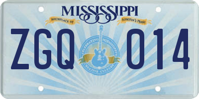 MS license plate ZGQ014
