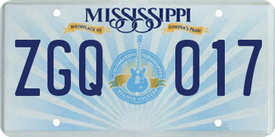 MS license plate ZGQ017