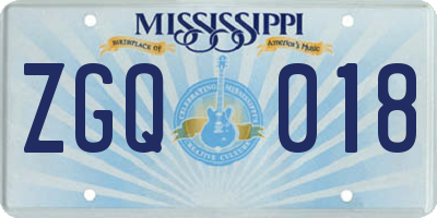 MS license plate ZGQ018