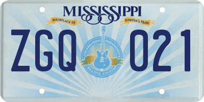MS license plate ZGQ021