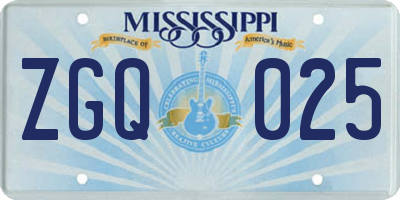 MS license plate ZGQ025