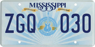 MS license plate ZGQ030