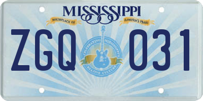 MS license plate ZGQ031