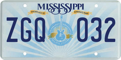 MS license plate ZGQ032