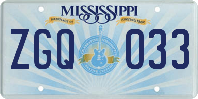 MS license plate ZGQ033