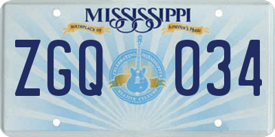 MS license plate ZGQ034