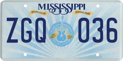 MS license plate ZGQ036