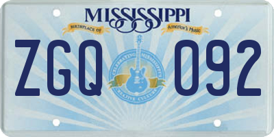 MS license plate ZGQ092