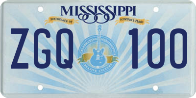 MS license plate ZGQ100