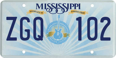 MS license plate ZGQ102