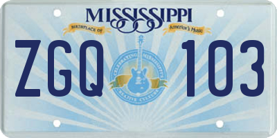 MS license plate ZGQ103