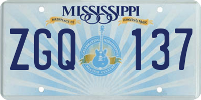 MS license plate ZGQ137