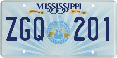 MS license plate ZGQ201