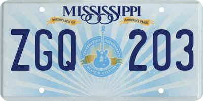 MS license plate ZGQ203