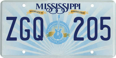 MS license plate ZGQ205
