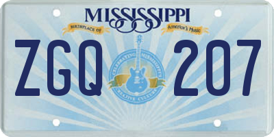 MS license plate ZGQ207