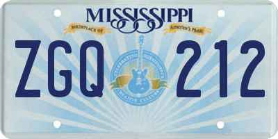 MS license plate ZGQ212