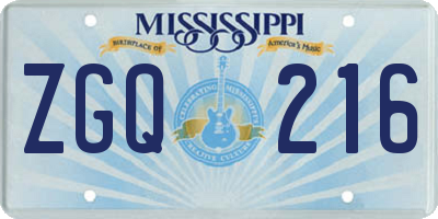 MS license plate ZGQ216