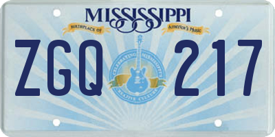 MS license plate ZGQ217