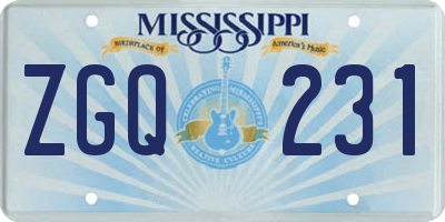 MS license plate ZGQ231