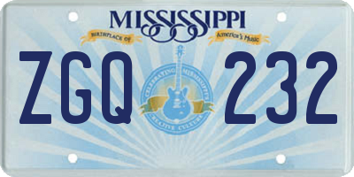 MS license plate ZGQ232