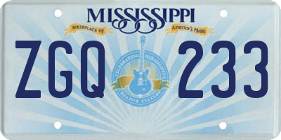 MS license plate ZGQ233