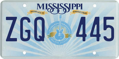 MS license plate ZGQ445