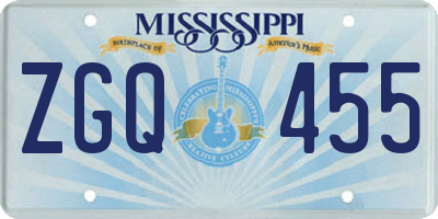MS license plate ZGQ455